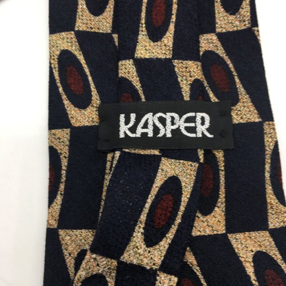 Mens Neck Tie Silk Geometric KASPER Vintage Blue Burgundy - Picture 3 of 5